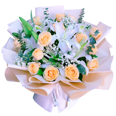 柳州16朵香槟玫瑰2支百合，爱的温暖和幸福