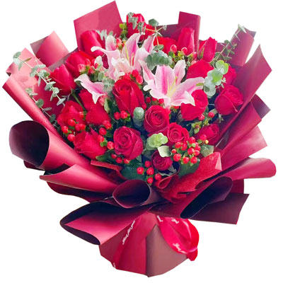 柳州22朵红玫瑰百合，爱的火焰