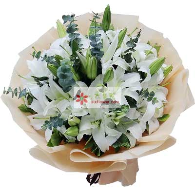柳州9支白色多头百合，祝福你幸福