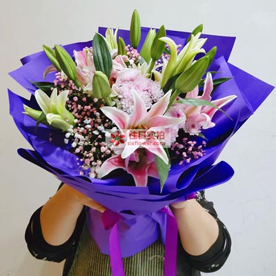 柳州6支粉色多头百合，真诚的问候